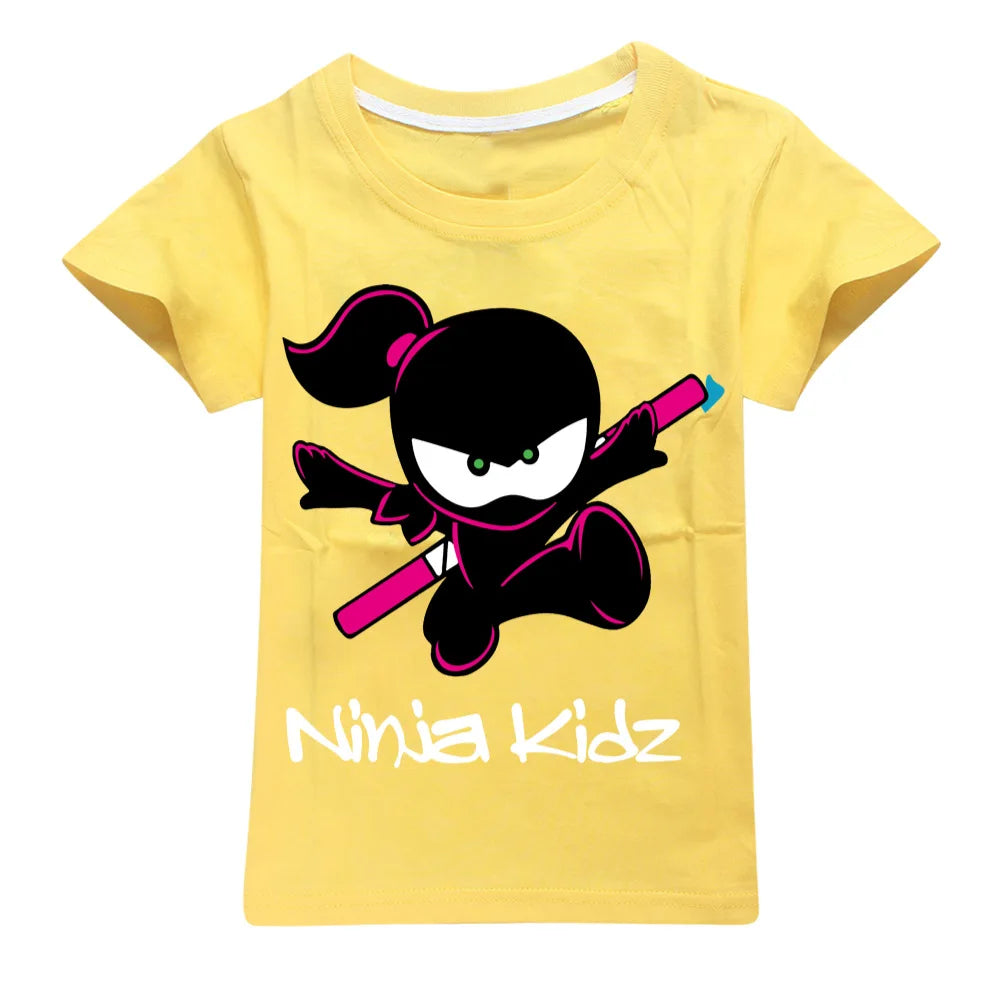 Ninja Kidz Baby Kids Summer Cotton Short-Sleeved T-shirts Children Sweatshirt Cartoon Teenager Tops Boys Girls Tees Clothing