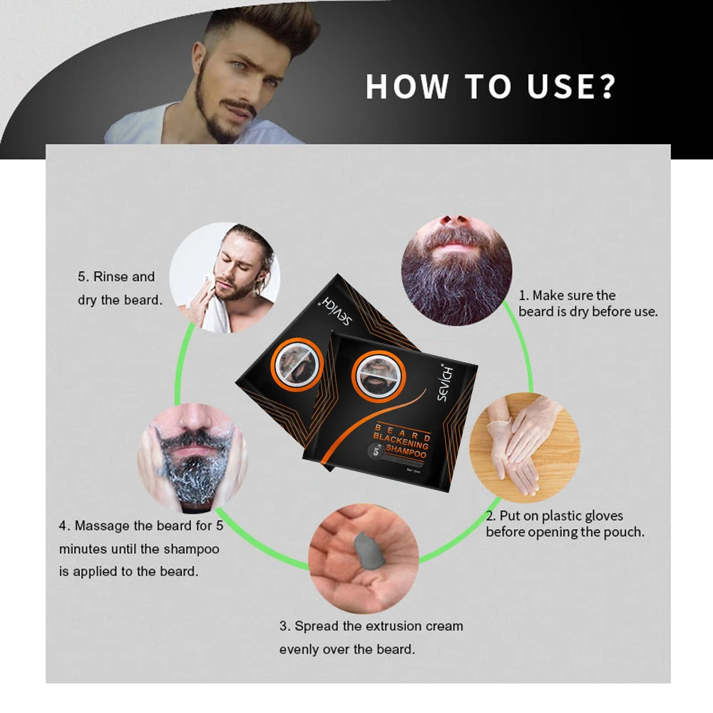 5PCS Natural Beard Hair Dye Shampoo Portable 5 Minute Instant Blackening Color Tint Cream Moustache Shampoo For Men Dropshipping