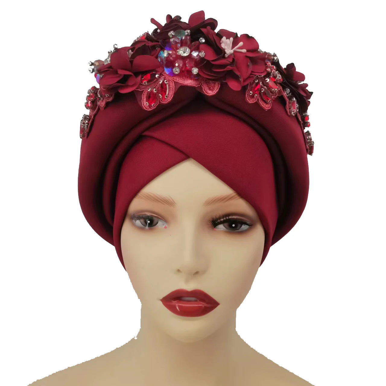 Beaded Nigeria Gele Ready African Headtie Female Head Wraps Party Headpiece Muslim Headscarf Hat Women's Turban Cap with Stones