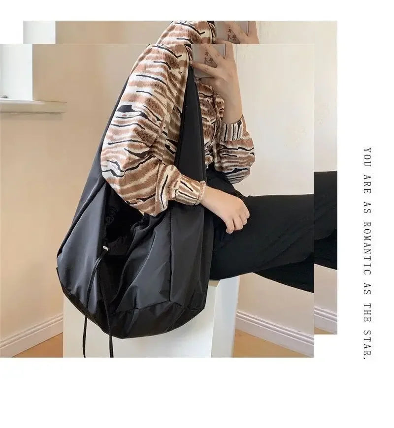 Women Bag New Nylon Bucket Fashion Solid Zipper SOFT Shoulder Bag Purses and Handbags Luxury Designer Black Tote Bag