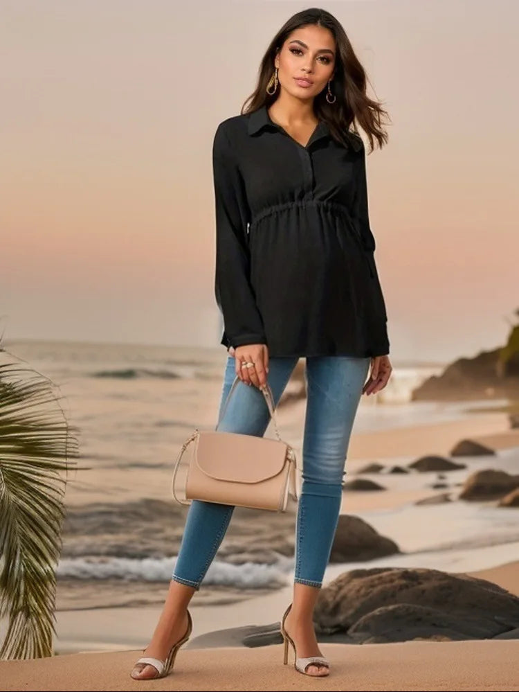 Maternity Clothes Pure Color Loose Breathable Comfort Shirt Elegant  Simple Stylish Top for Pregnant Women Blouse