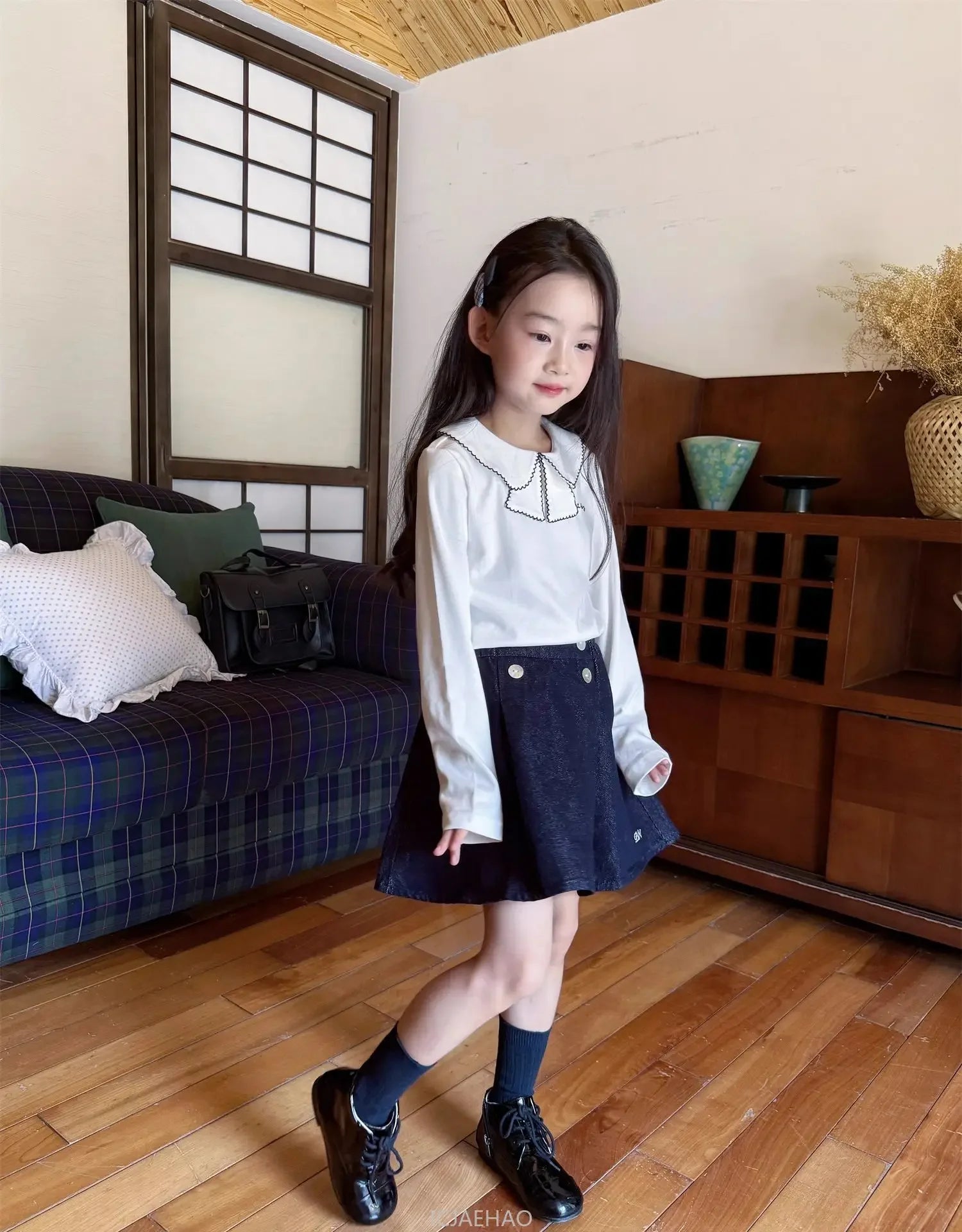 Teen Girl Clothes Waist Shell Button Denim Skirt and Top Kids Versatile Casual Outfits Children Costumes Vintage Girls Elastic