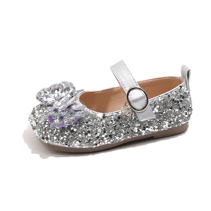 New Luxury Girl Shoes Spring Autumn Shallow Children Fashion Princess Ballet Shoes Sequins Rhinestone Kids Wedding Party Shoes