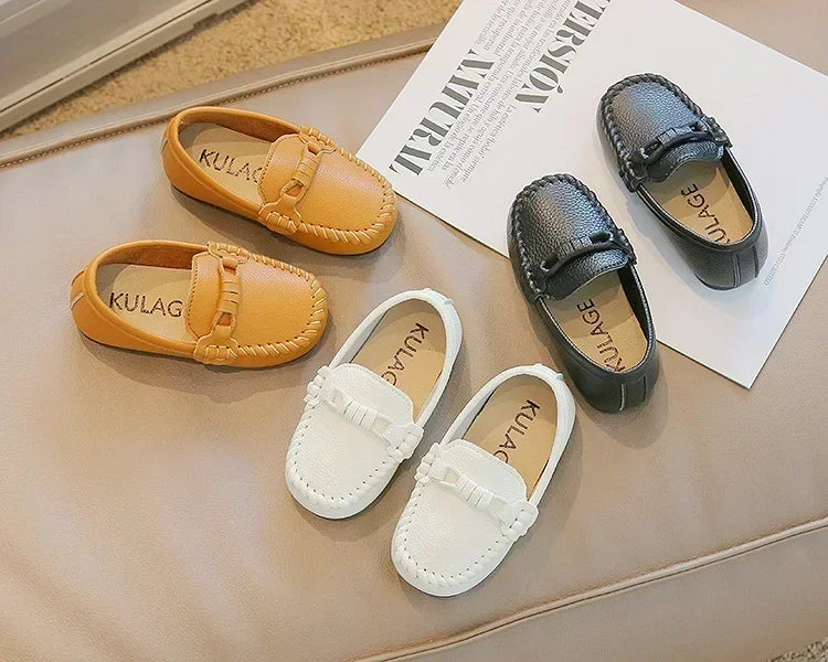 Boys Leather Shoes Black White for School Party Wedding Kids Formal Flats Loafers Slip-on Soft Loafers Children Moccasins 21-30