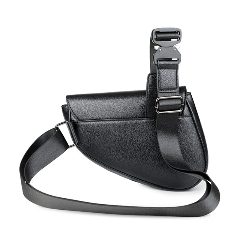 Men' Shoulder Bag Fashion Saddle Bag High Quality Leather Premium Zipper Simple Solid Color Chest Bag Business Men Messenger Bag