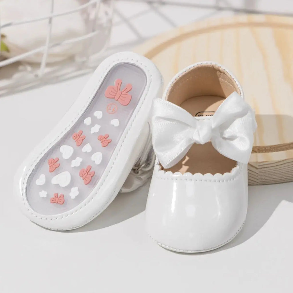 KIDSUN Newborn Baby Girl Shoes PU Leather Bowknot Dress Shoes Infants Rubber Non-Slip Toddler First Walker Baby Shoes Girls