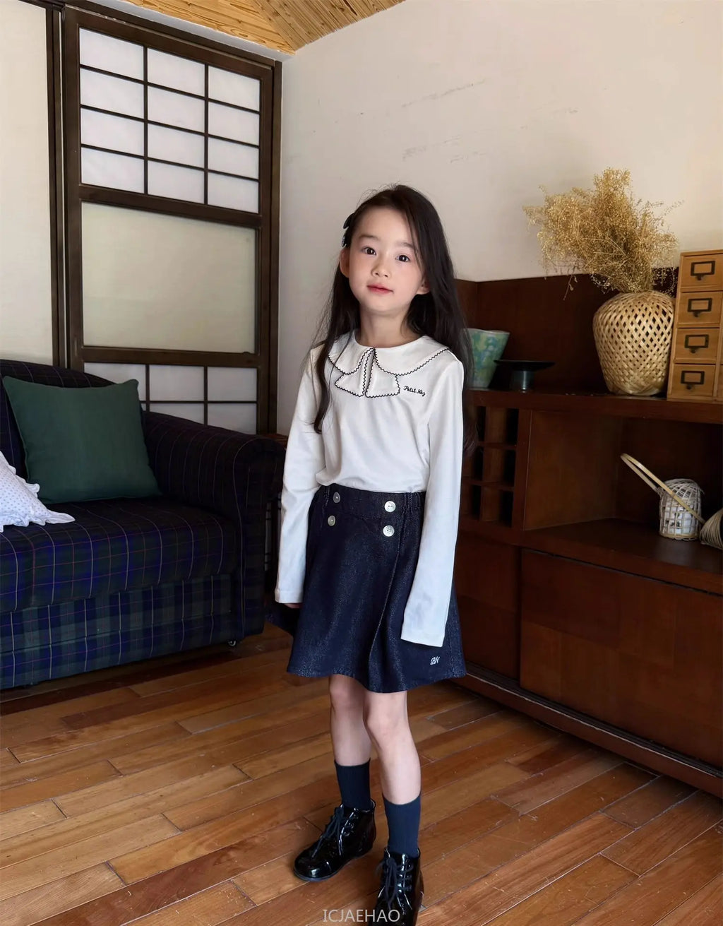 Teen Girl Clothes Waist Shell Button Denim Skirt and Top Kids Versatile Casual Outfits Children Costumes Vintage Girls Elastic