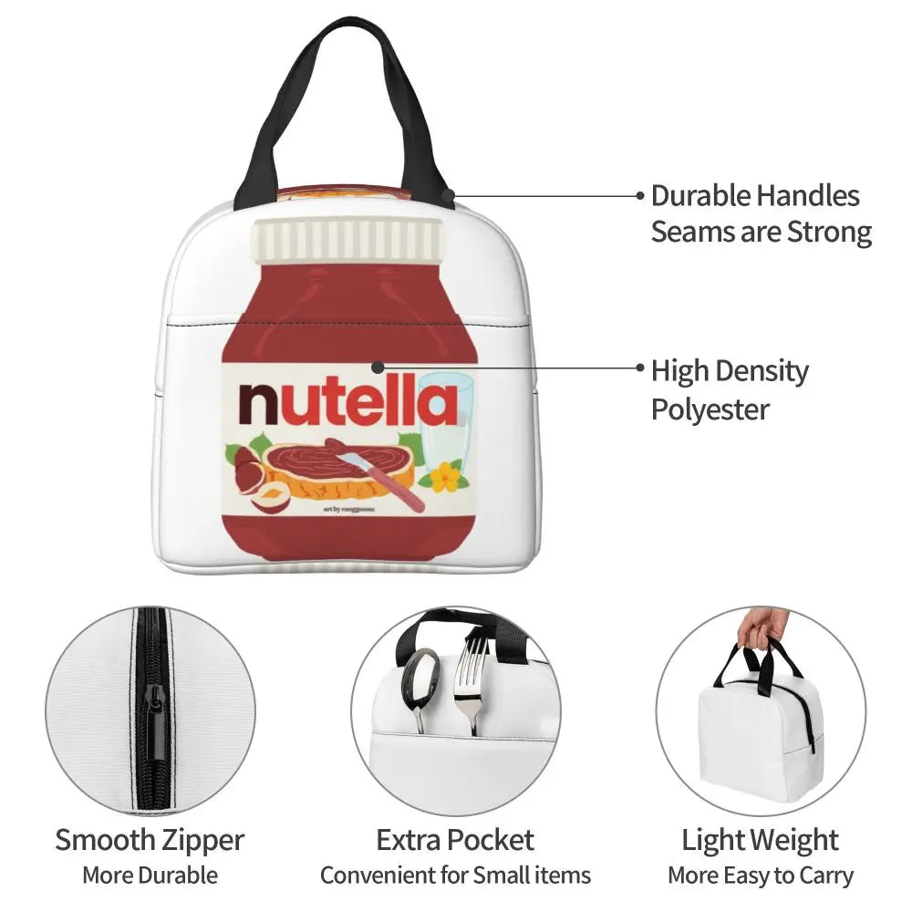 Custom Italy Nutellas Thermal Insulated Lunch Bag Women Portable Lunch Container for Outdoor Picnic Storage Food Box