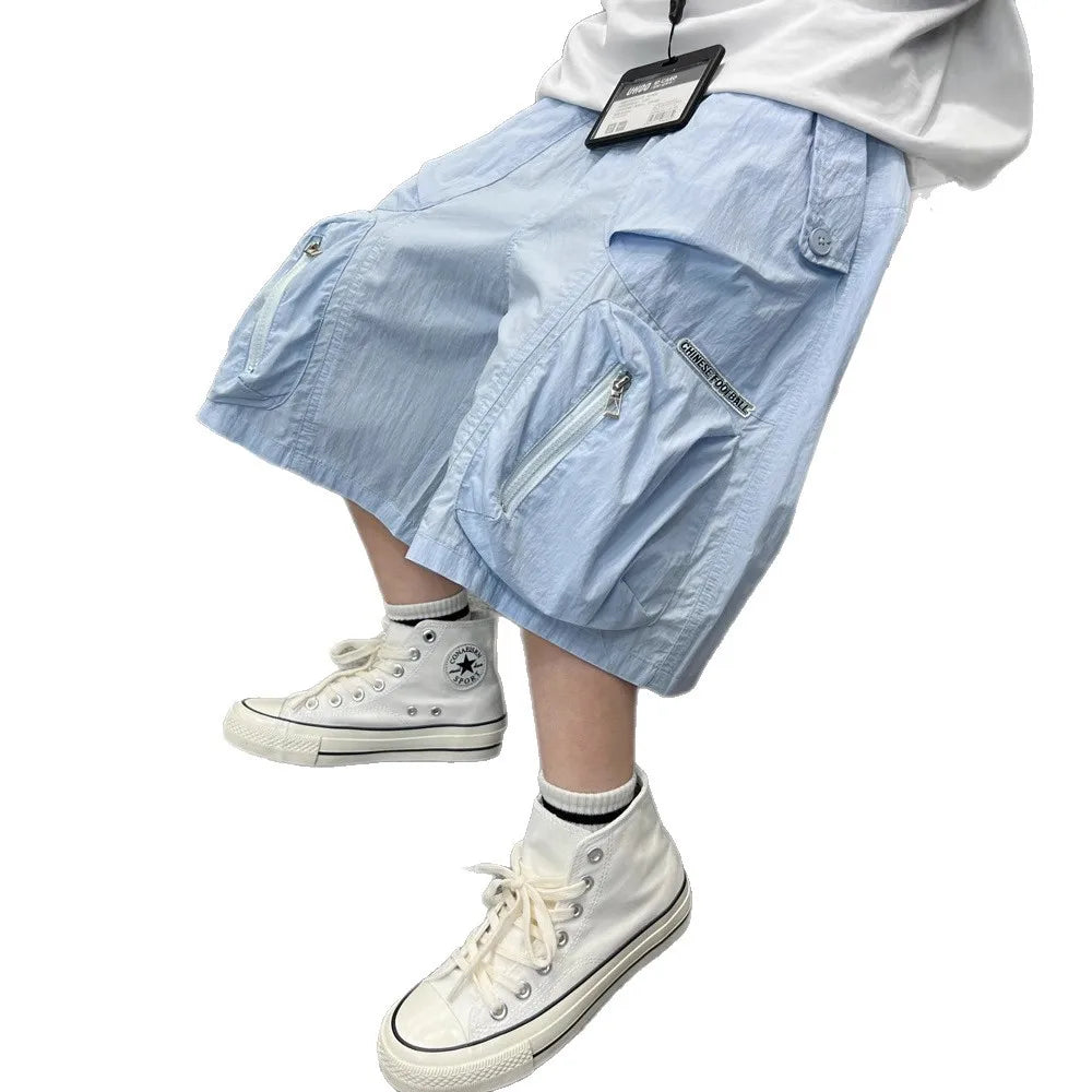 2025 Summer New Men's Shorts for Boys - Children's Casual Loose Workwear with Large Pockets
