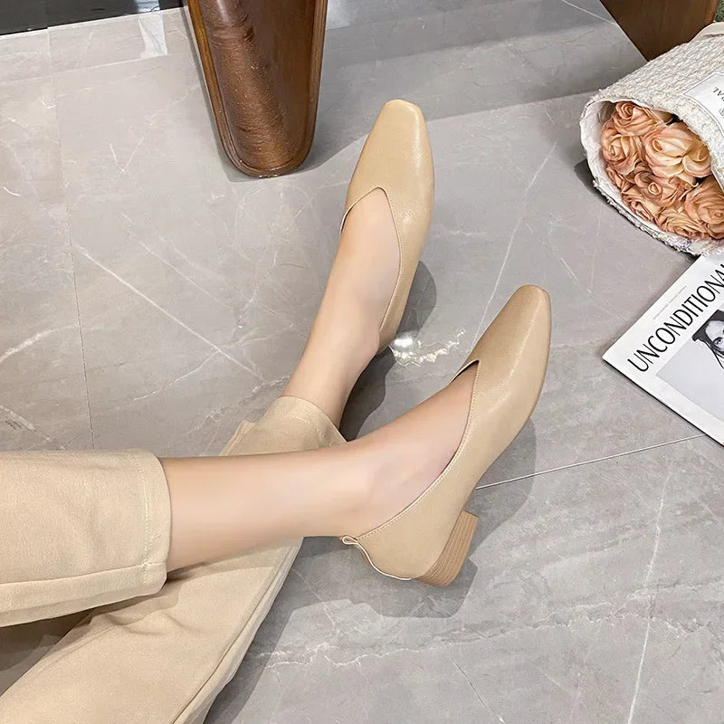 Genuine Leather Multi-color Low-heeled women's Shoes  Round Toe Flat Bottom Shallow Cut Single Shoe Casual Versatile Loafers