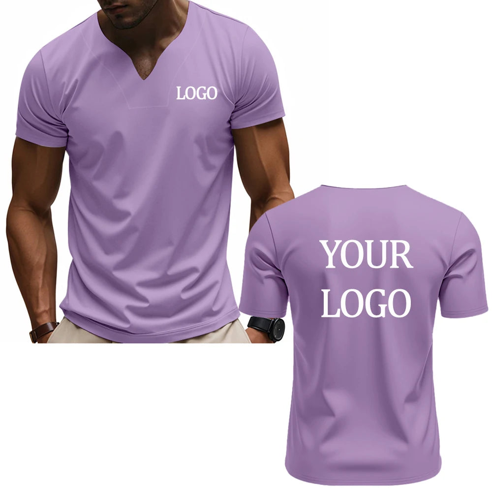 DIY custom printed V-neck T-shirt, fashionable men's short-sleeve T-shirt, stylish elegant casual streetwear top，everyday wear.