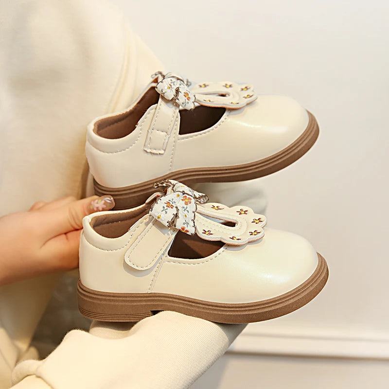 Cute bow Leather Girls Shoes 2025 New T-strap Oxfords Spring Kids Soft Shoes For Girl School Children Princess Dress Shoes