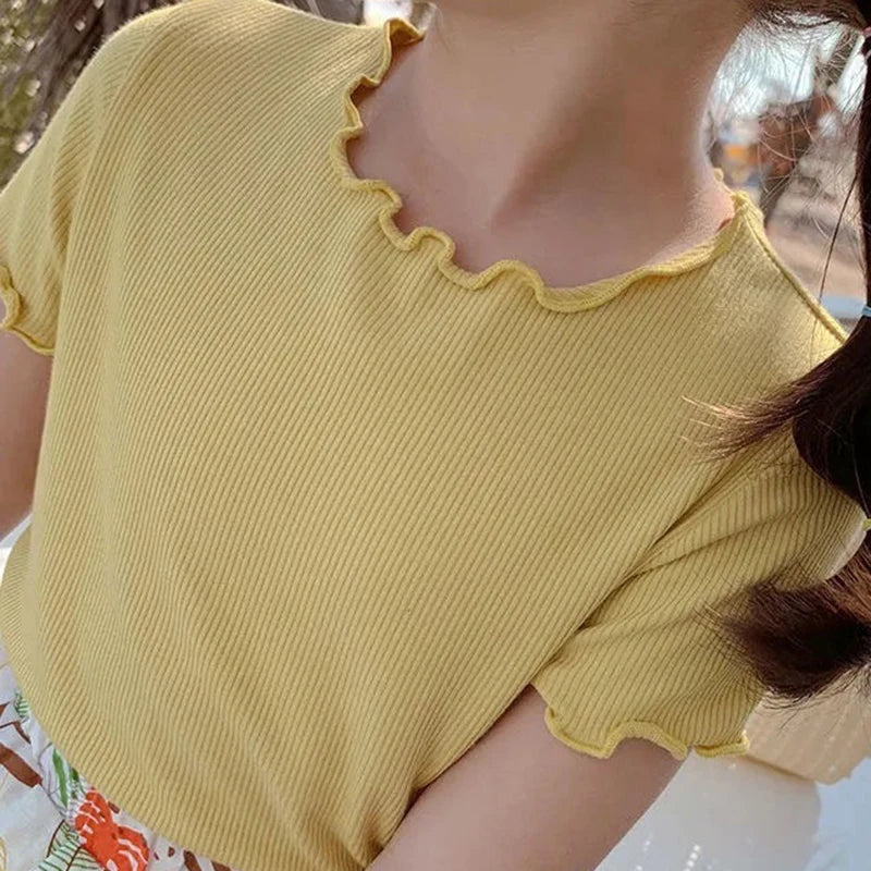 Baby Girls T-Shirt Summer Kids Short Sleeve Tops Tees Soft Ice Silk Fabric Toddler Solid Color Shirts Children's Clothing 1-10Y