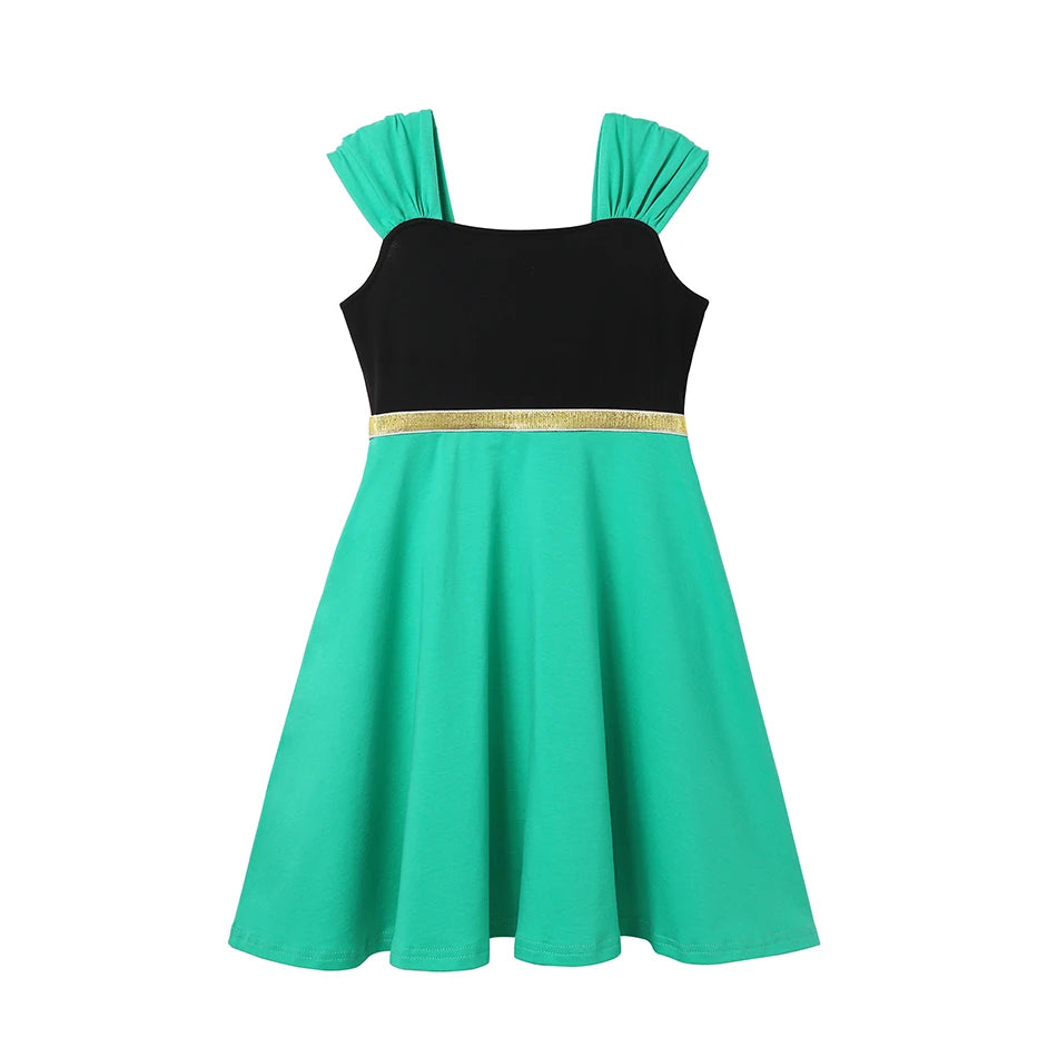 Summer Girls Dresses Cute Flower Print Round Neck Casual Dresses Carnival Party Girls Casual Dresses Princess Outfits