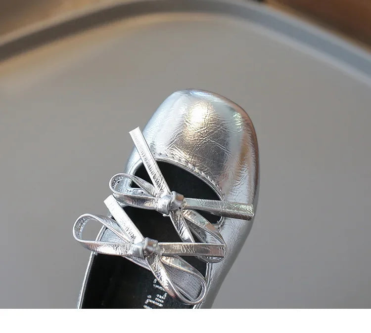 Elegant Girl Princess Shoes New Kids Leather Shoe Spring Autumn Children's Fashion Causal Black Ballet Shoes Solid Color Bowknot
