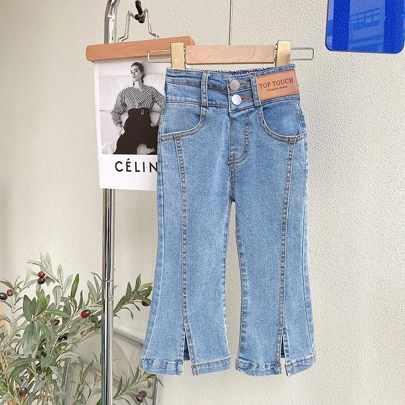 New girl denim trousers spring and autumn new Korean version of children's denim spoofed trousers fashionable foreign girl pants