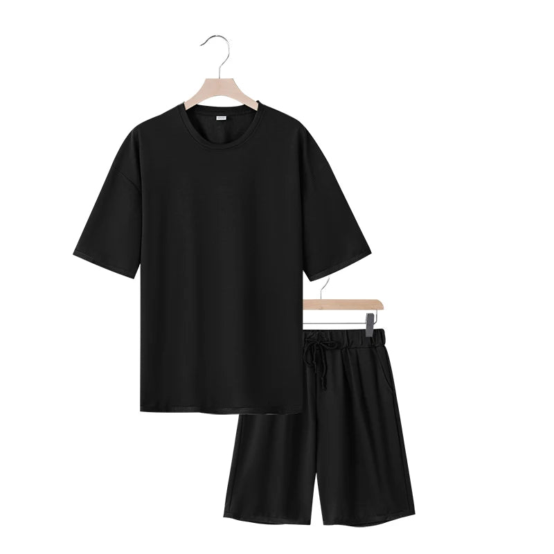 Men's two-piece clothing set, loose round-neck T-shirt and shorts set, casual sportswear, perfect for summer