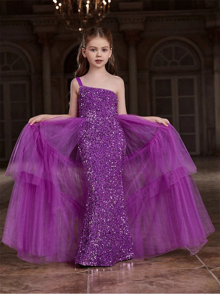 Girls Birthday Party Evening Dress Wedding Banquet Luxury Flower Girl Mesh Evening Dress Girl Stage Evening Dress Prom Gown