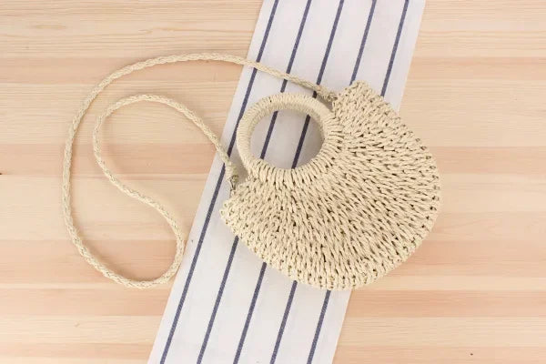 Ladies Beach Holiday Retro Woven Shoulder Bag Women Summer Woven Simple Handbag Female Casual Beach Portable Crossbody Bags Lady