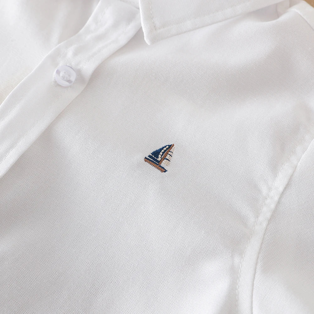 Boys Summer Shirt 2024 New Kids Cotton Clothes School Uniform Children Turn-down Collar Short Sleeve Clothing 5-12 Years