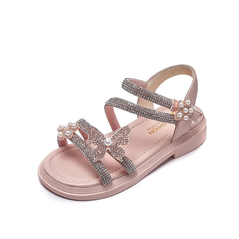 Little Girl's Sandal Summer Kids Princess Sandals Children Soft-soled Beach Sandals fit 2-13Years Old Kid Shoes Pink Black Beige