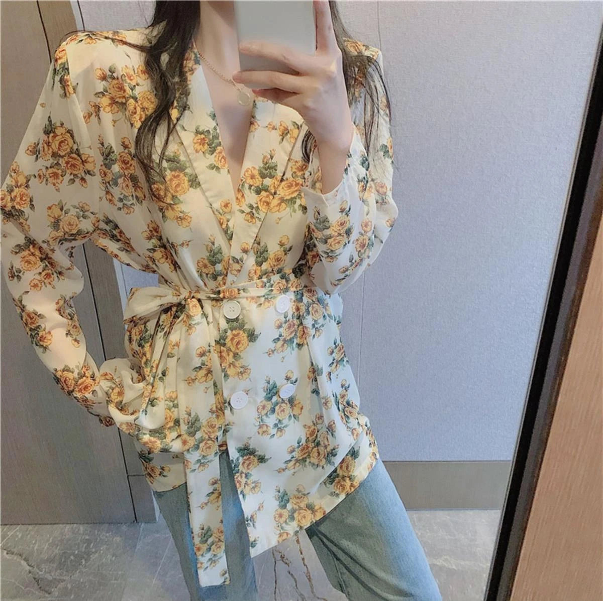 Women's Shirts And Blouses Button Up Top For Woman With Bow Clothing Floral Loose Sleeves Y2k Elegant Youth Xxl Stylish M