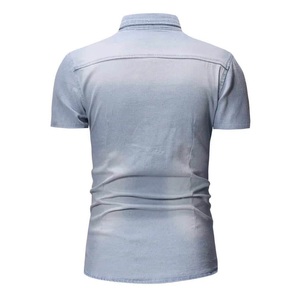 Men's Denim Short Sleeve Shirt Summer American Casual Workwear Style Fashion Jean Shirt Breathable Daily Wear Summer Clothing