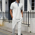 Men's Summer Fashion Set: Color-block Contrast Collar T-shirt + Straight-leg Pants, Trendy and Versatile