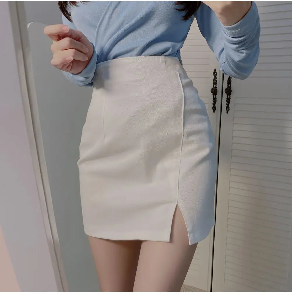 Skirts for Woman with Slit Women's Skirt Chiffon Suit Clothes Mini Short Wrap Tight White Black New In Stylish Luxury Premium V