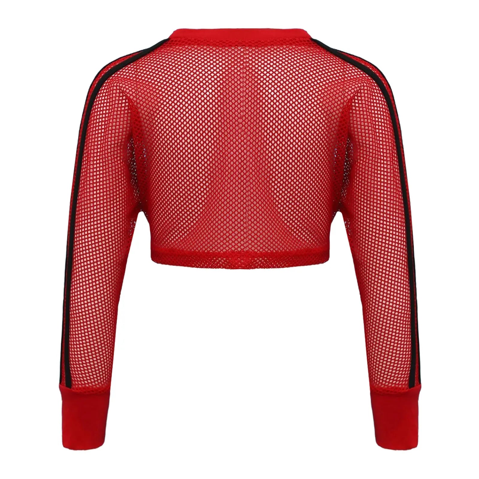 Kids Girls Fishnet T-shirt Hip Hop Street Dance Tops Long Sleeve Round Neck Hollow Out Mesh Crop Top for Workout Gym Sportswear