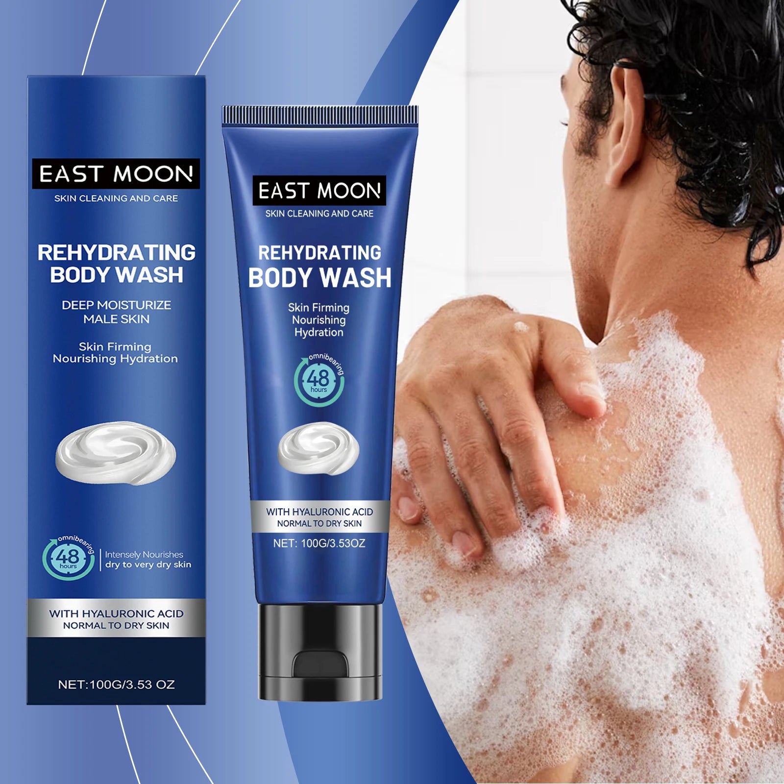 Hyaluronic Men Shower Gel Long Lasting Fragrance Improve Brighten Deep Moisturize Refresh Skin Help Exfoliator Body Wash Lotion