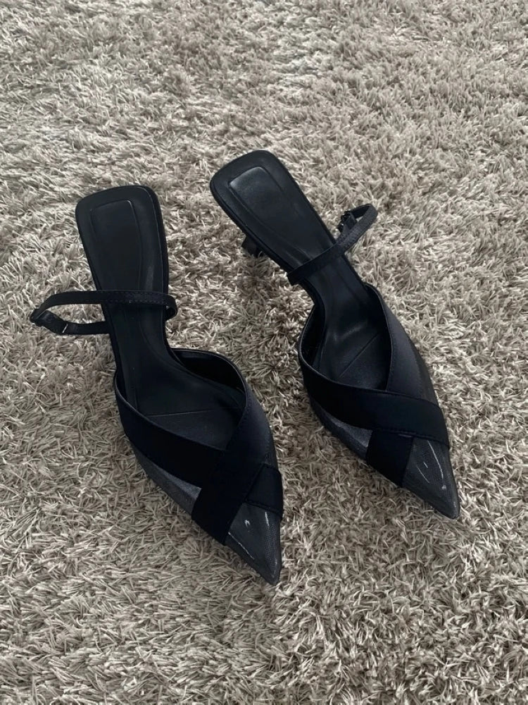 2024 Summer Woman Sandal Shoe Womens Pumps High Heels Sandals Fashion Pointed Toe Low-heel Pumps Slingbacks Elegant Heeled Shoes
