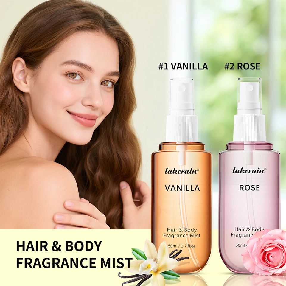 2 Pcs Vanilla Rose Fragrance Spray Hair & Body Fragrance Mist Fresh Long Lasting Fragrance Perfume Travel Size Freshener Spray