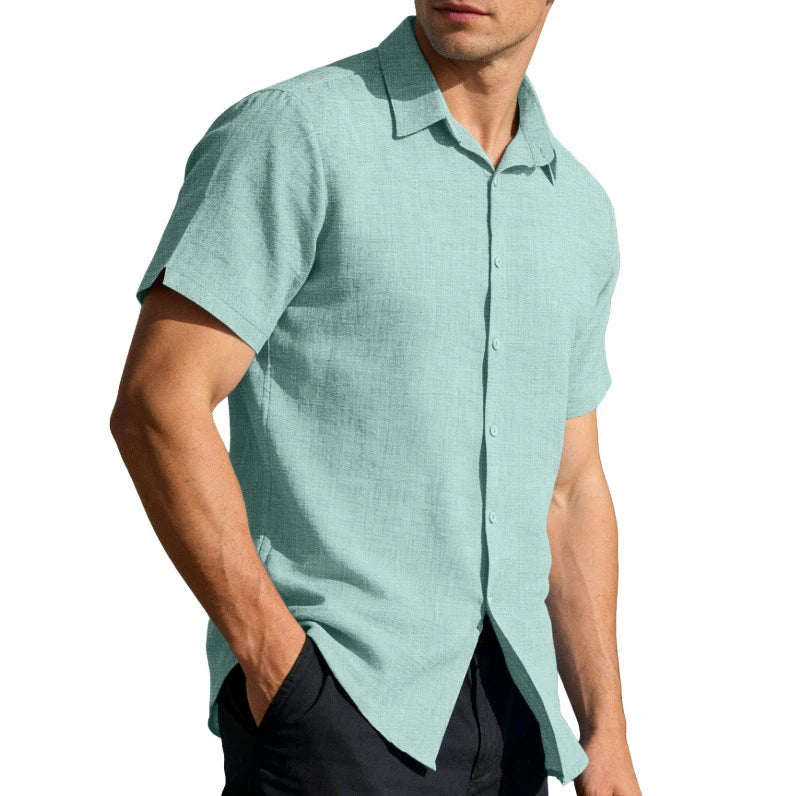 UNITIM Summer Man T-shirt Turn Down Collar Single-breasted Male Top Thin Breathable Short Sleeve Business Casual Men Tees