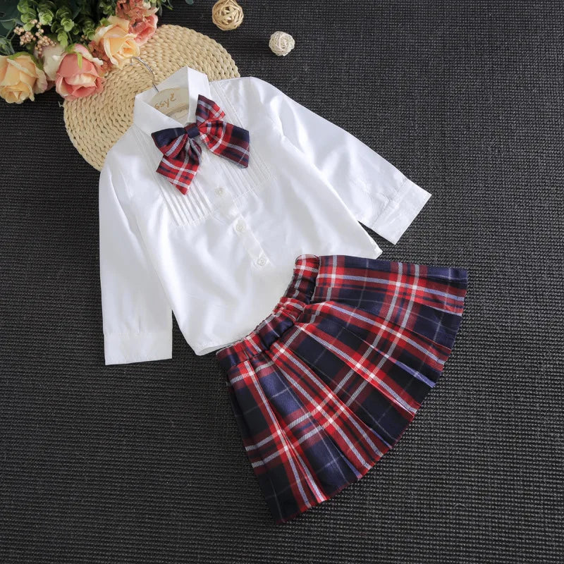 Girls' 2-Piece Outfit Set Bow Shirt + Pleated Skirt Cute Toddler Clothes for Ages 2-7 Years Kids' Fashion Set