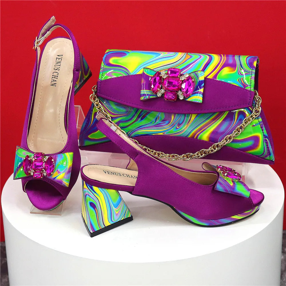 Sandals Woman Summer Ladies Shoes and Bag Decorated with Rhinestone Women Shoe and Bag Set for Party In Women Nigerian Shoe Bag