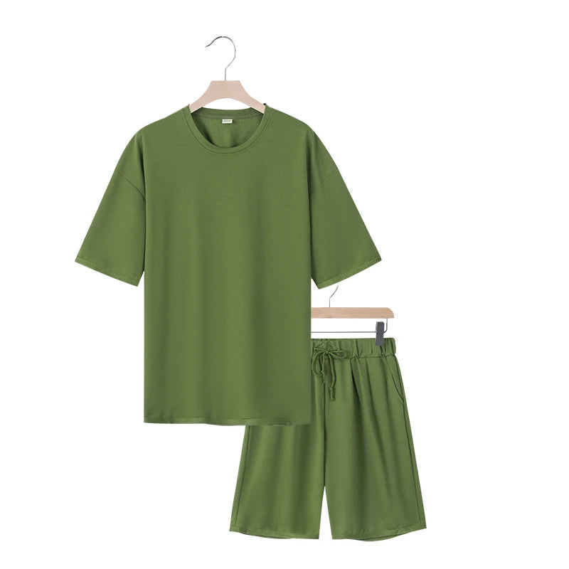 Men's two-piece clothing set, loose round-neck T-shirt and shorts set, casual sportswear, perfect for summer