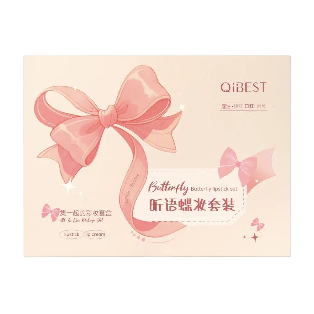 8Pcs Makeup Set Include 4pcs Velvet Nude Matte Liquid Lipstick And 1pc Face Blush Palette With Necklace Gift Cosmetics