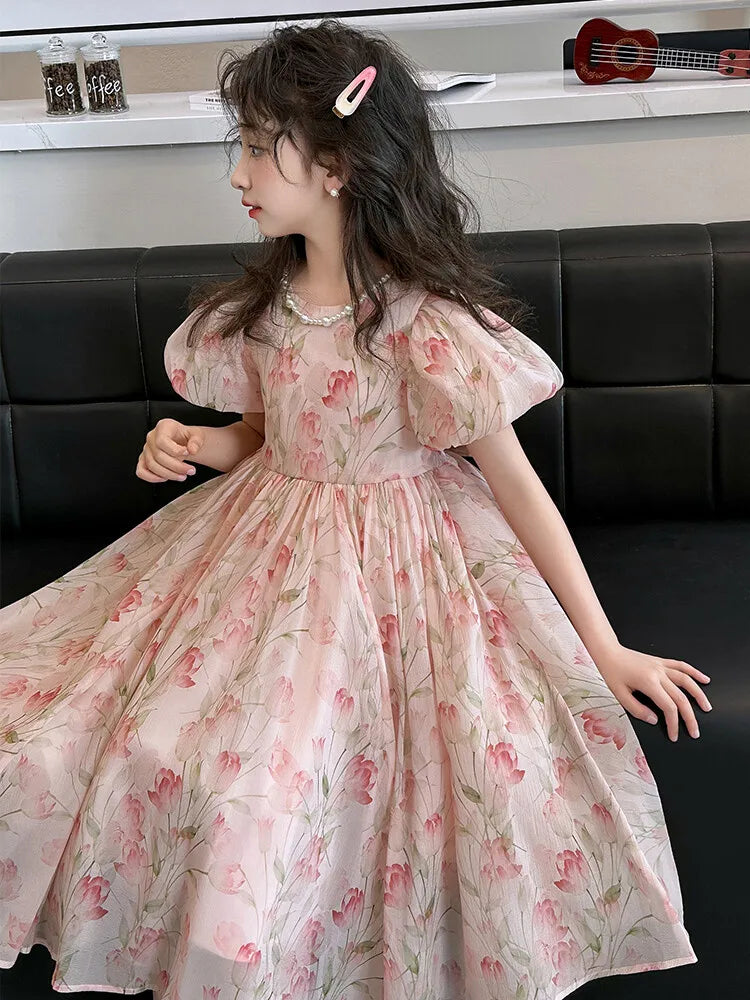 summer Elegant Flower Princess Dresses vestidos elegantes para mujer kids girls dress clothes vestido verano 12 14 enfant fille