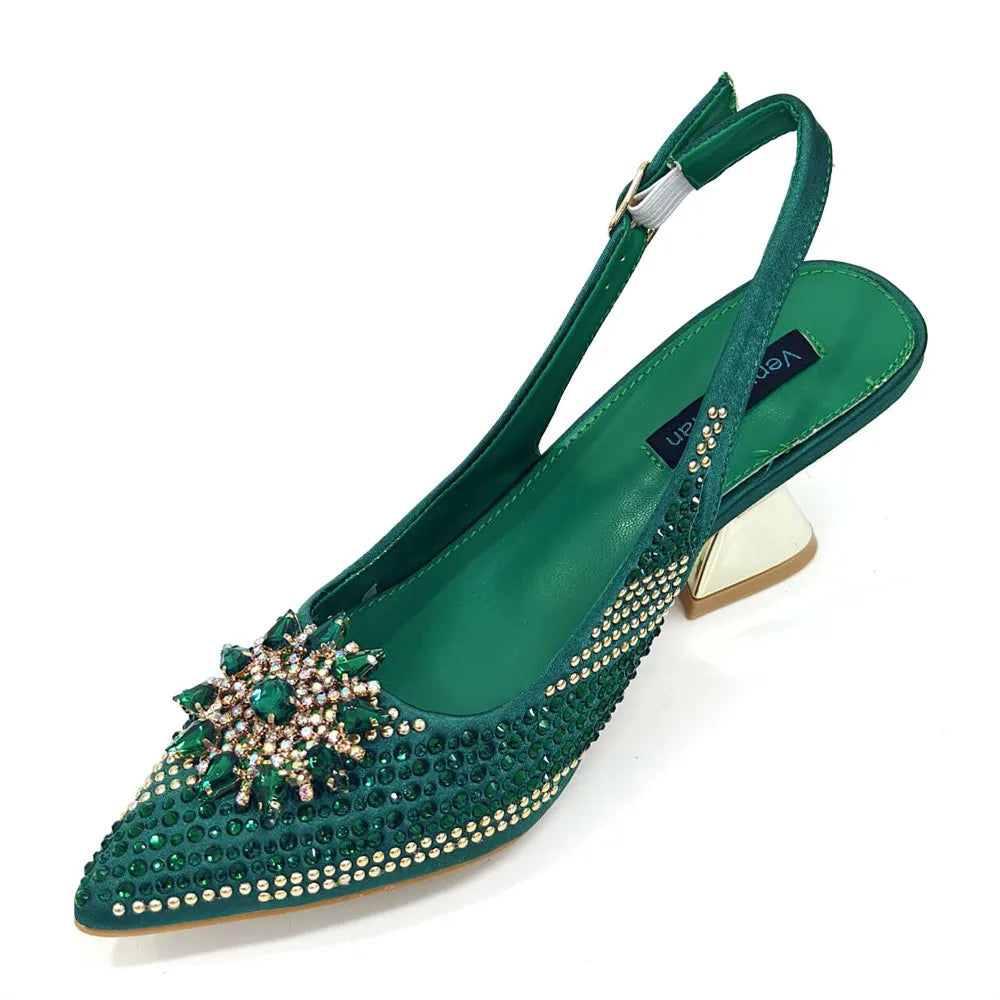 Nigeria Fashion Rhinestone-encrusted Ladies Party Shoes And Special bags High Heels And Dual Purpose Bag Women's Shoes
