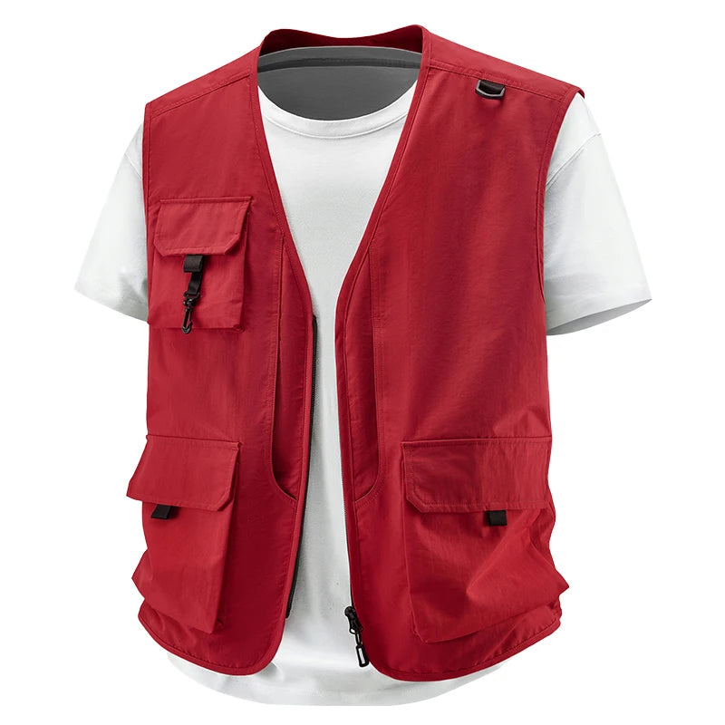 Summer Men Breathable Outdoor Sleeveless Vest Man Multi Pocket Sport Cargo Vest Man Fish Work Safari Vest Waistcoat Big Size 6XL