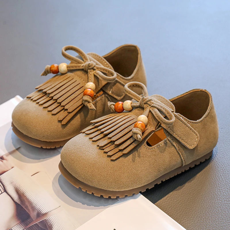 Girls' All-inclusive fringed Boken shoes 2025 Autumn Edition Soft-soled little girl princess Shoes Children's Bean single shoes