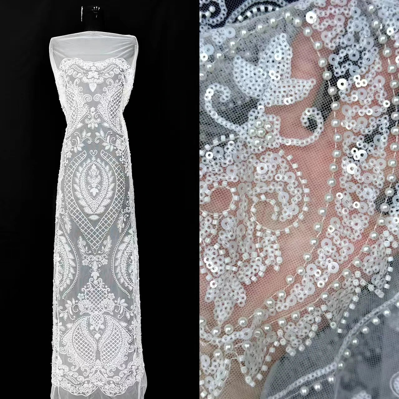 African Tulle Lace Fabric French Sequins Fabric Sewing Embroidery With Beads Lace Tulle Mesh Nigeria Dress 5 Yards sewing SZ1682