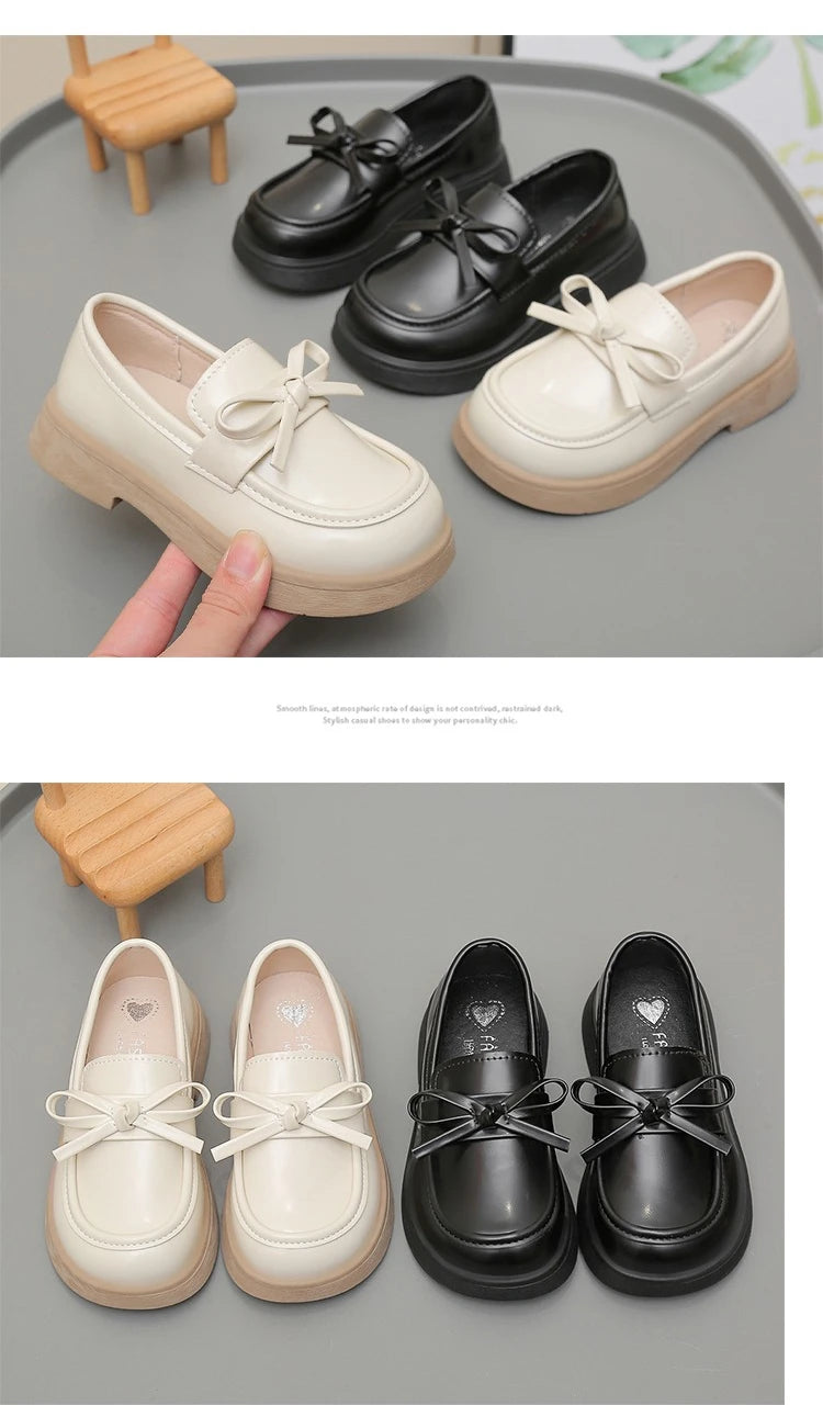 Girls Leather Shoes for Students School Uniform Shoes Black Matte 2025 New Fashion Children Flat Shoes Simple Bows Soft Sole
