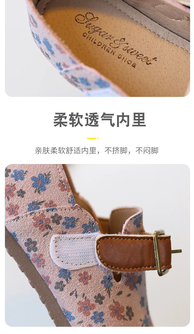 Zapatos De NiñaRetro Girl Shoe Autumn New Girl Leather Shoe Floral Princess Shoe Soft Sole Casual Kid Shoes Allmatch Women Shoes