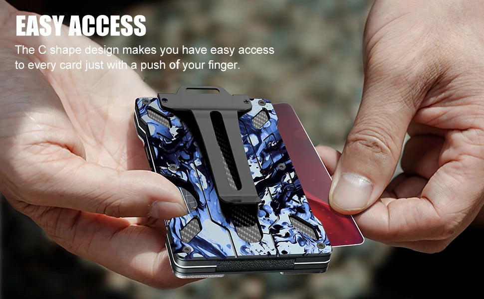 Men's Slim Aluminum RFID Wallet - 15 Card Capacity with Metal Money Clip + Clear ID Window, Anti-Theft Minimalist Design