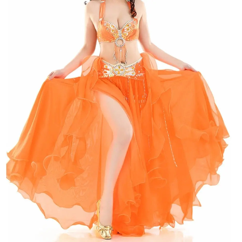 Belly Dancing Skirt Women Chiffon Spanish Skirt Shiny Sequins Tassels Dancing Skirt Show Costumes
