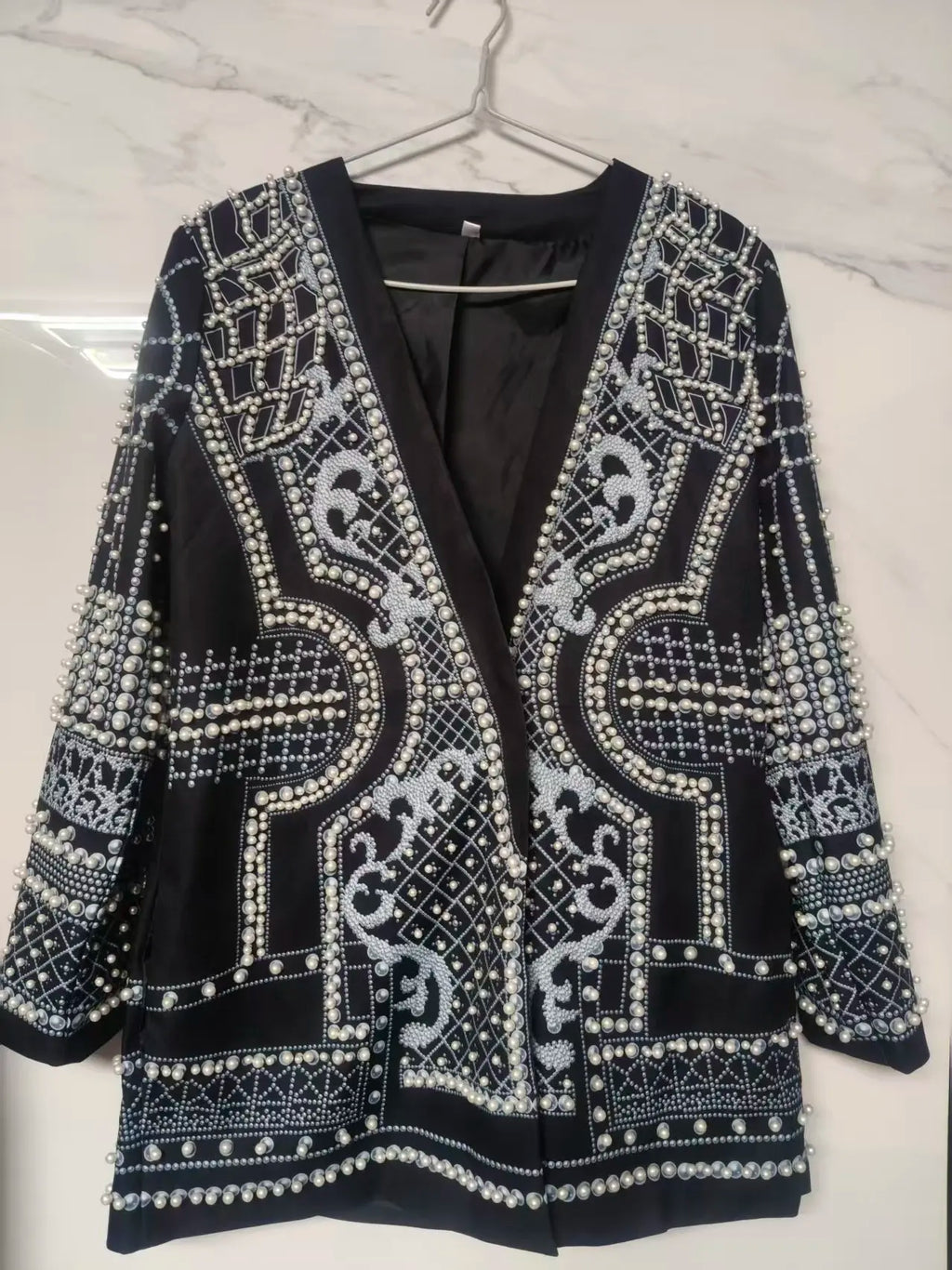 New Fashion Beaded V-neck Blazers for Women Streetwear Trendy High Quality Suit Jacket Coat Outerwear Female Clothing