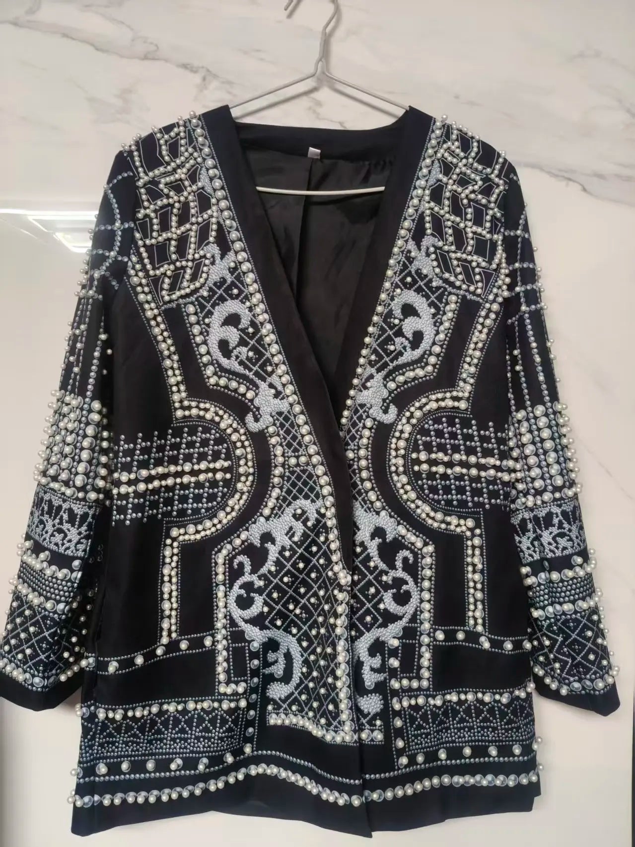 New Fashion Beaded V-neck Blazers for Women Streetwear Trendy High Quality Suit Jacket Coat Outerwear Female Clothing