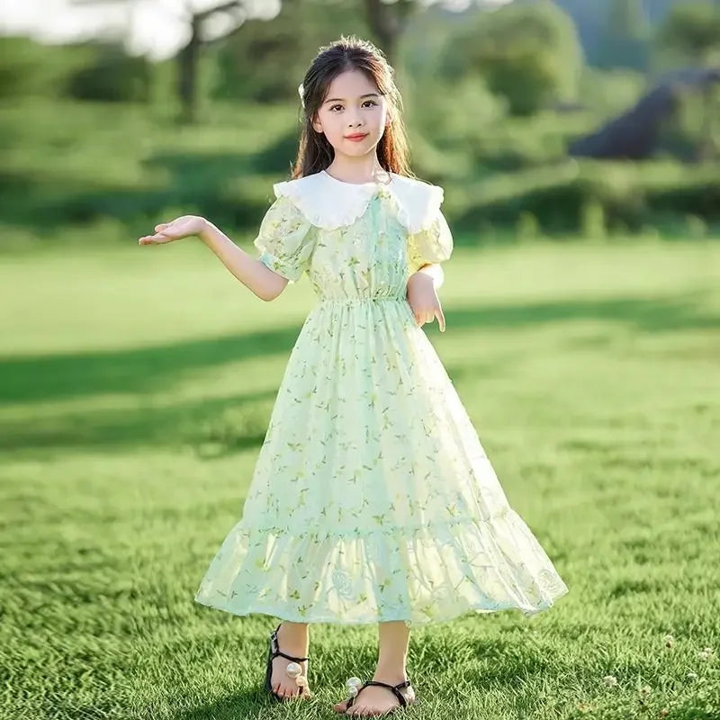 New Girls Dress Summer Dress Korean Version Stylish Children's Floral Dress Super Fairy Little Girl Princess Dresses 8-12 Year